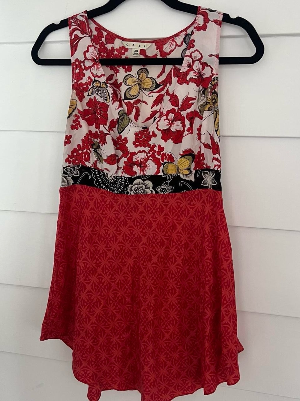 Y2K Cottagecore Silk CAbi Red Floral A-Line Babydoll Blouse